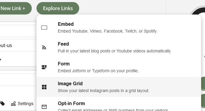 image grid link button
