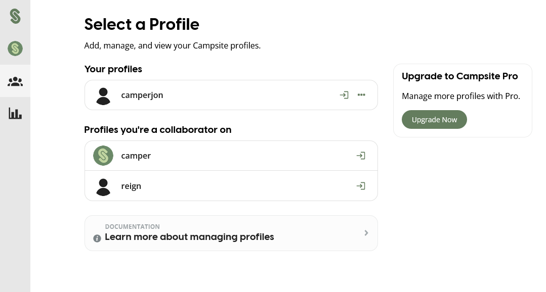 Profiles page